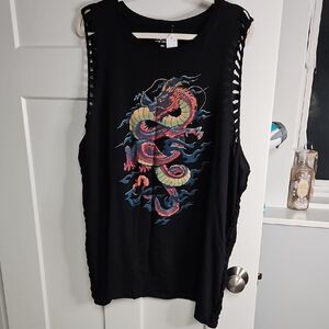 torrid Black Muscle Tee with Multicolor Dragon Graphic